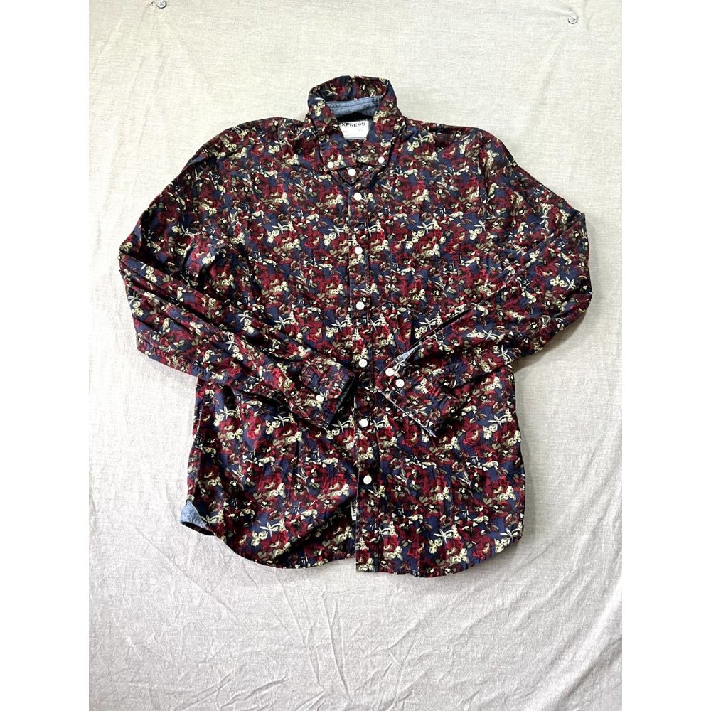 Express Button Up Shirt Womens Small Purple Floral‎ Short Sleeve Ladies.